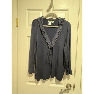 Coldwater Creek Ruffle Cardigan Dark Blue Button Up Womens Size 3X